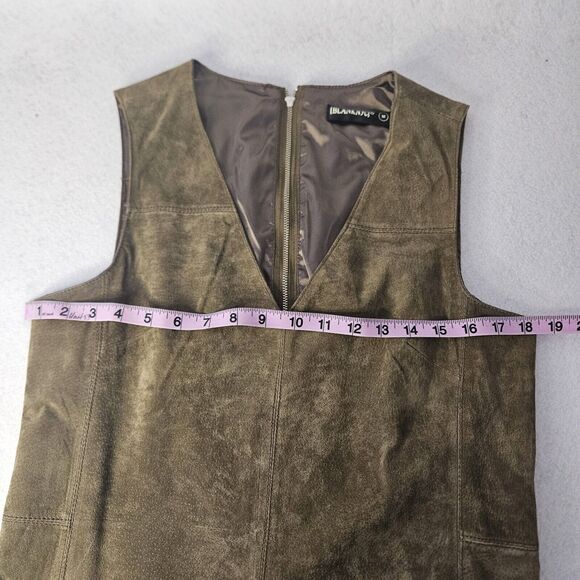 BLANKNYC sz M Olive Green Leather Vneck Sleeveless Sheath Dress Lined - Picture 5 of 8